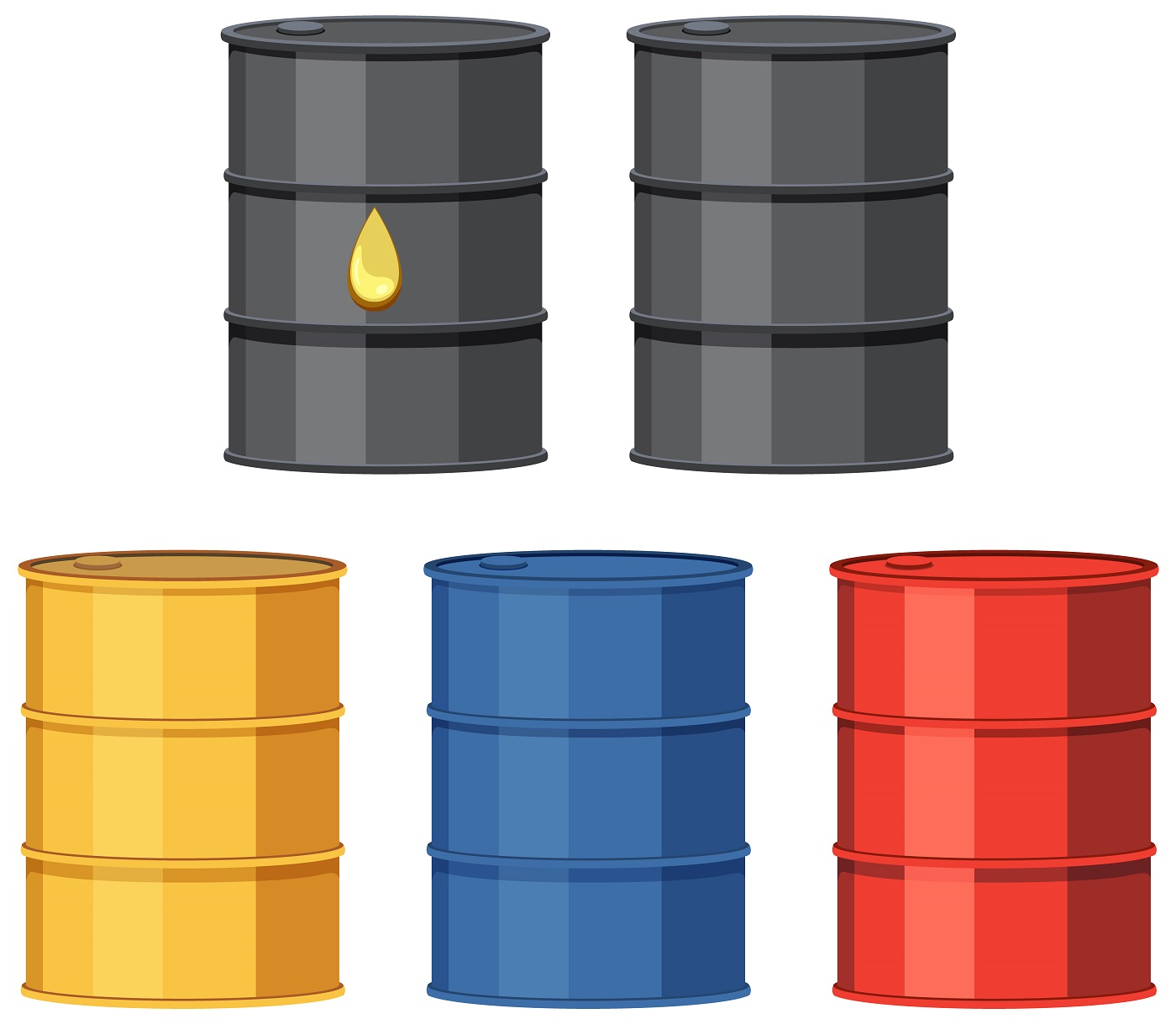 Set of different oil barrels illustration